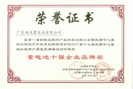 蓄电池十强企业品牌奖-2021